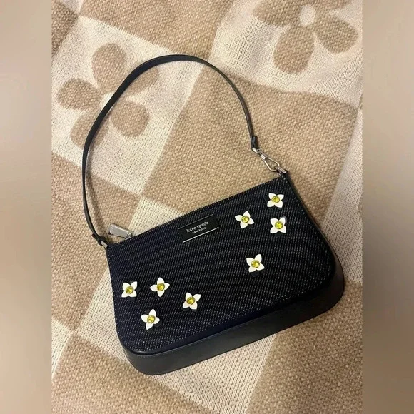 Sam Icon Floral Embellished Denim Mini Pochette